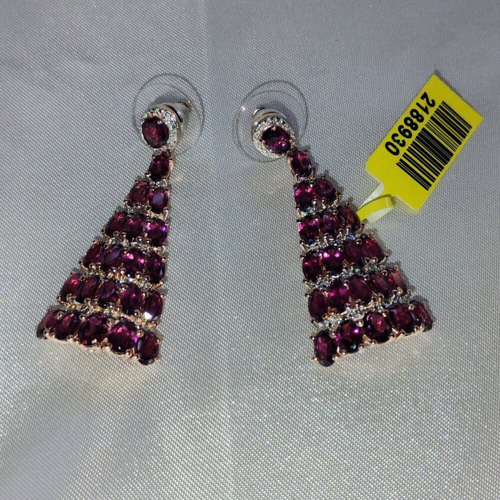 Rhodolite garnet dangling earrings in sterling silver